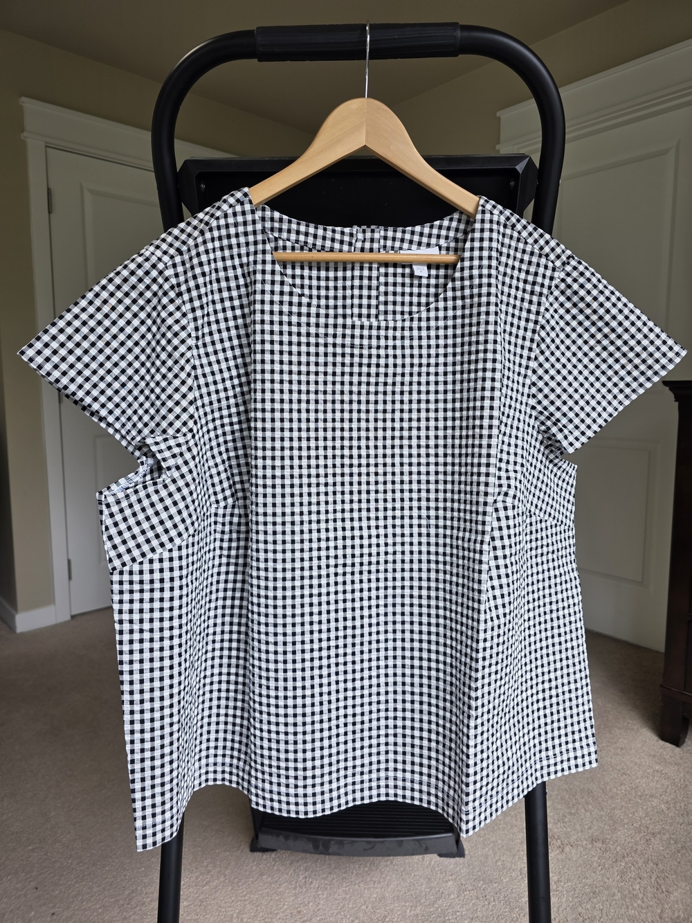 NWT J.Jill Button Back Short Sleeve Top Black Cream Print 3X